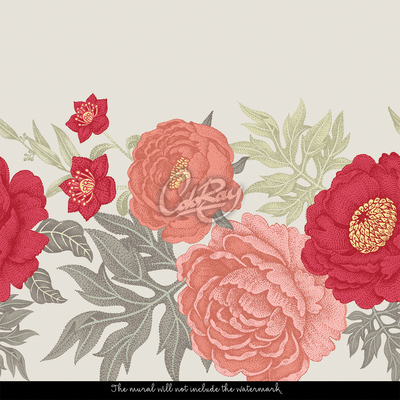 Fotobehang In een tuin vol pioenrozen