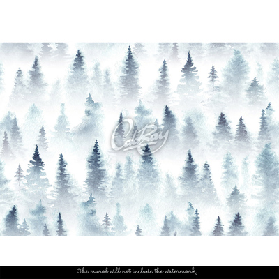 Fotobehang Bos gehuld in dikke mist