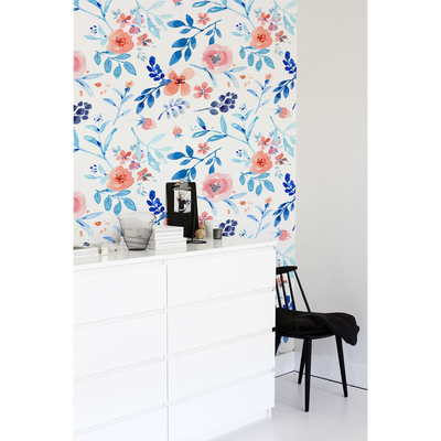 Fotobehang Blauwe en oranje bloemenvariatie