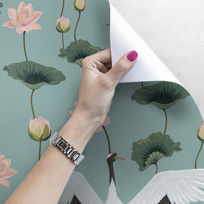 Fotobehang Een zwerm kraanvogels op Mint Meadow