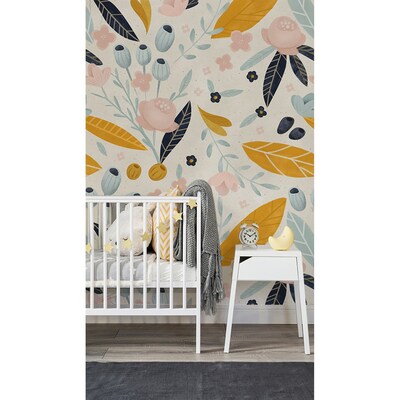 Fotobehang Pastelkleurige bloemen in retrostijl