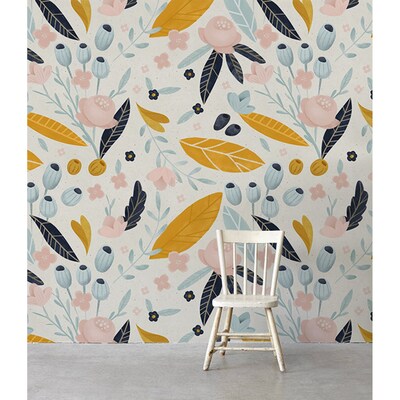 Fotobehang Pastelkleurige bloemen in retrostijl