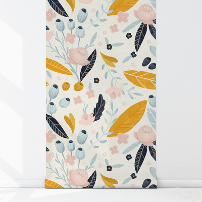 Fotobehang Pastelkleurige bloemen in retrostijl