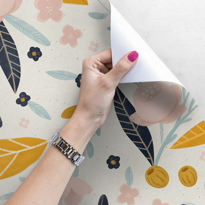 Fotobehang Pastelkleurige bloemen in retrostijl