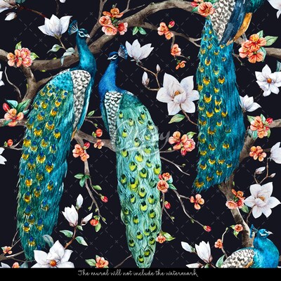 Fotobehang Prachtige pauwen op de takken