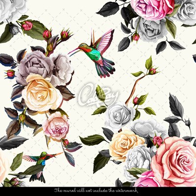 Fotobehang Magische kolibries in de tuin