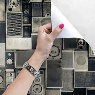 Fotobehang De geluiden van muziek en luidsprekers aan de muur