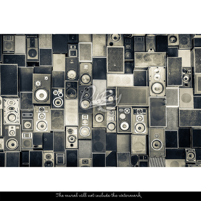 Fotobehang De geluiden van muziek en luidsprekers aan de muur