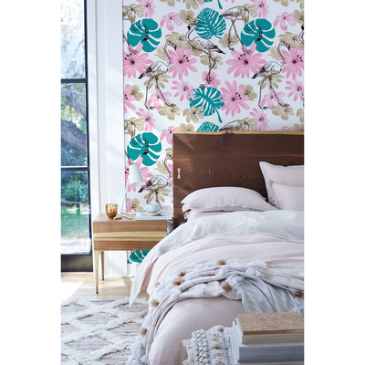 Fotobehang Flamingo's in bloemen