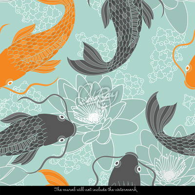 Fotobehang Koi tussen bloemen