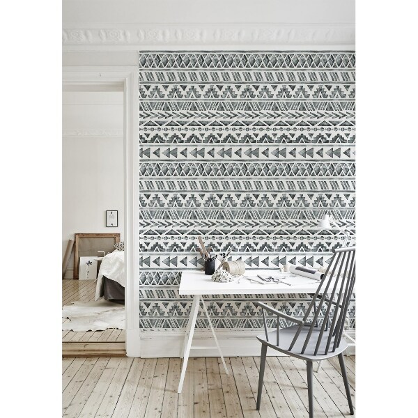 Fotobehang Grijze en witte etnische patronen