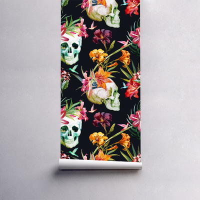 Fotobehang Schedels tussen bloemen