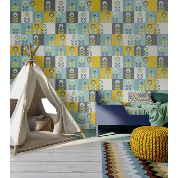 Fotobehang Designerbloemen in vierkanten