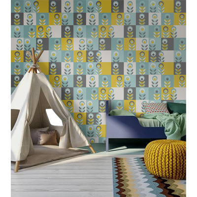 Fotobehang Designerbloemen in vierkanten