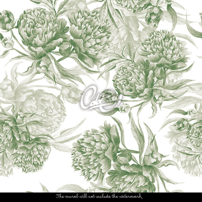 Fotobehang Rust tussen de groene pioenrozen