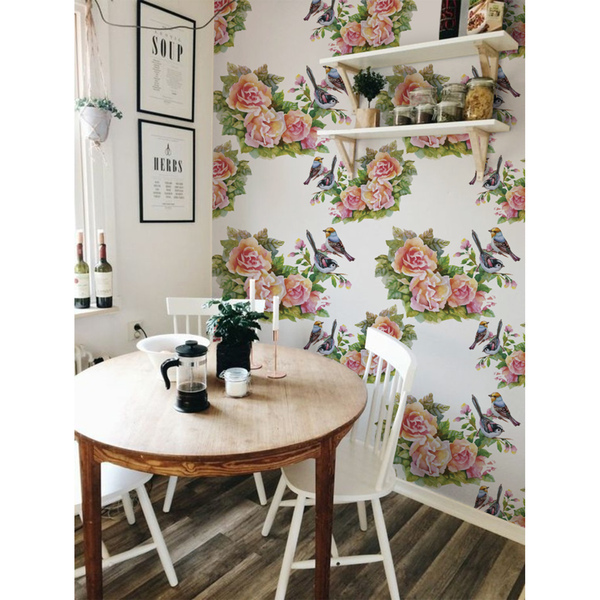 Fotobehang Vogels tussen de rozen