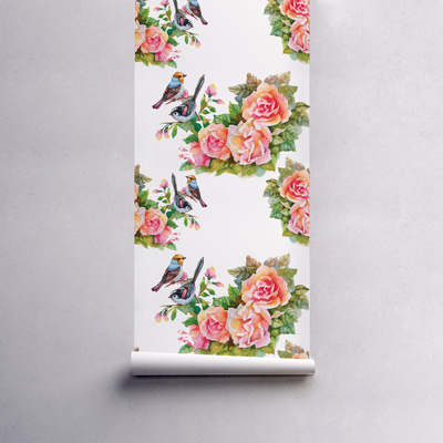 Fotobehang Vogels tussen de rozen