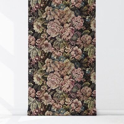 Fotobehang Bloemen geborduurd op de muur