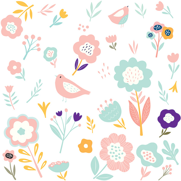 Fotobehang Bloemen, viooltjes en madeliefjes