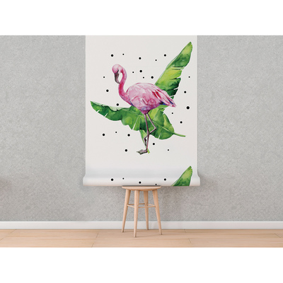 Fotobehang Flamingo's in bananenbladeren