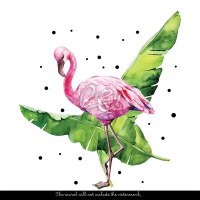 Fotobehang Flamingo's in bananenbladeren
