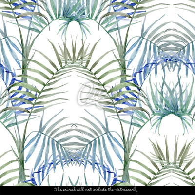 Fotobehang Blauwgroene tropische bladeren