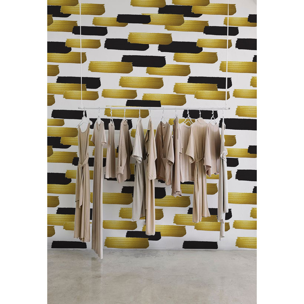 Fotobehang Zwarte en gouden vlekken op-art