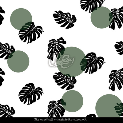 Fotobehang Monstera en groene wielen