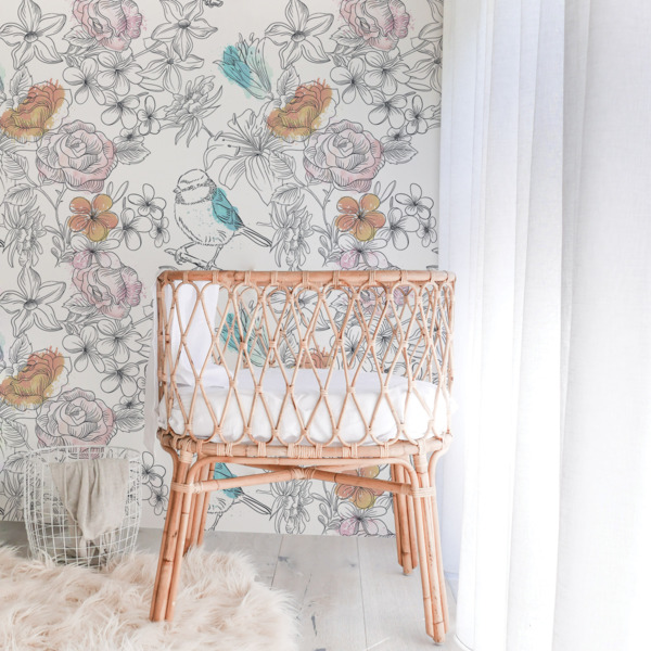 Fotobehang Een mus in de bloementuin