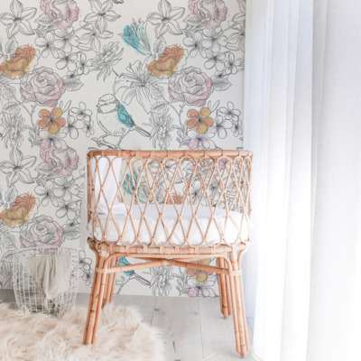 Fotobehang Een mus in de bloementuin