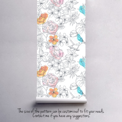 Fotobehang Een mus in de bloementuin