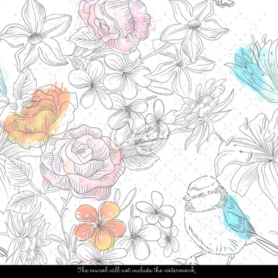 Fotobehang Een mus in de bloementuin