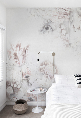 Fotobehang Bloemen Barok Wit