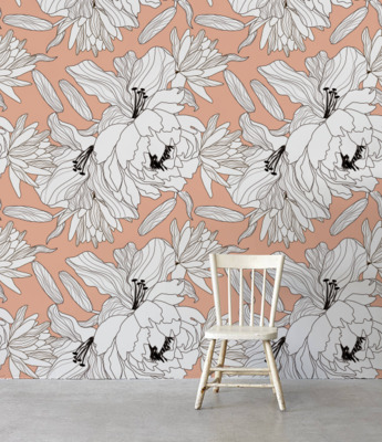 Fotobehang Bloemenschets