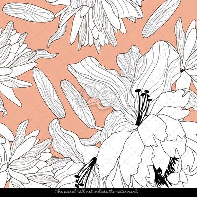 Fotobehang Bloemenschets