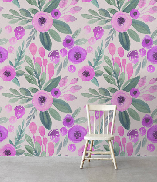 Fotobehang Aquarel Vintage Bloemen