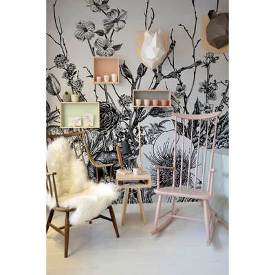 Fotobehang Minimalistische zwart-witte bloemen