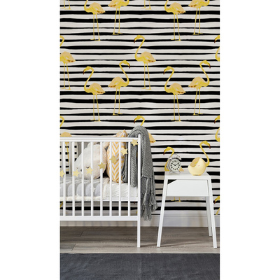 Fotobehang Gouden flamingo's