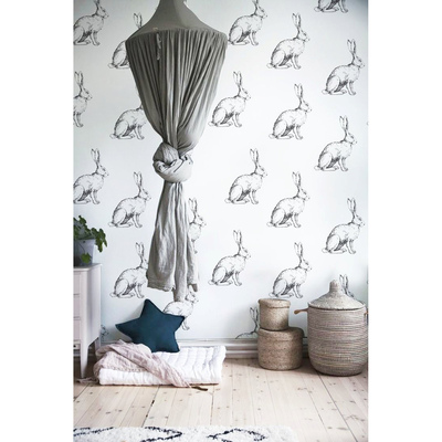 Fotobehang Schop, Schop, Schop de hazen bevelen zichzelf aan bij de muur