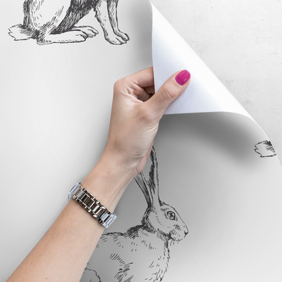 Fotobehang Schop, Schop, Schop de hazen bevelen zichzelf aan bij de muur