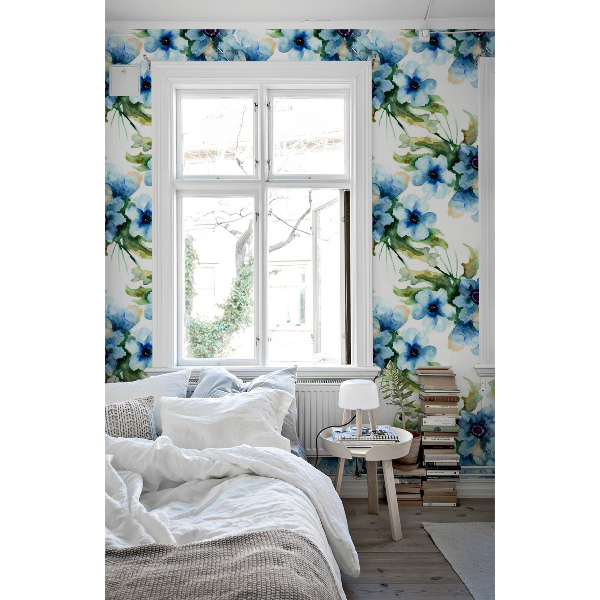 Fotobehang Blauwe lentebloemen