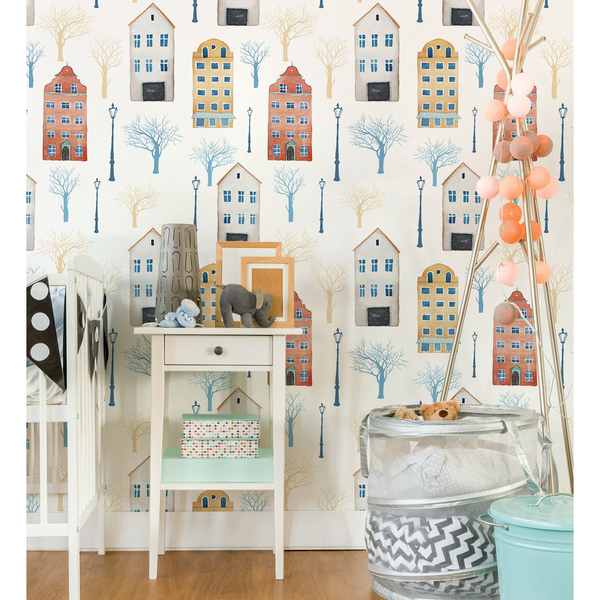 Fotobehang Kleurrijke huurkazernes met een lantaarn