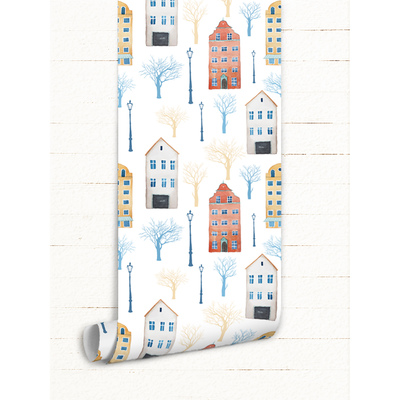 Fotobehang Kleurrijke huurkazernes met een lantaarn