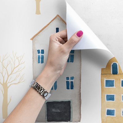 Fotobehang Kleurrijke huurkazernes met een lantaarn