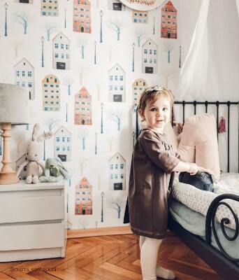 Fotobehang Kleurrijke huurkazernes met een lantaarn