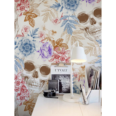 Fotobehang Schedels beschilderd met bloemen