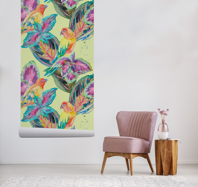 Fotobehang Met kleurrijke papegaaien