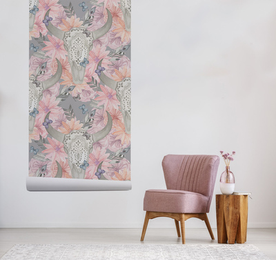 Fotobehang Met een hoofd vol bloemen