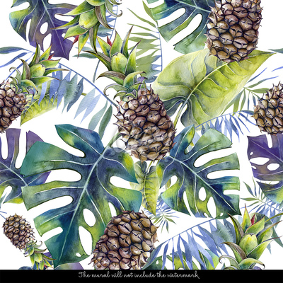 Fotobehang Ananas in regenboogbladeren