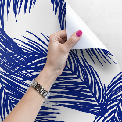 Fotobehang Marineblauwe palmbladeren